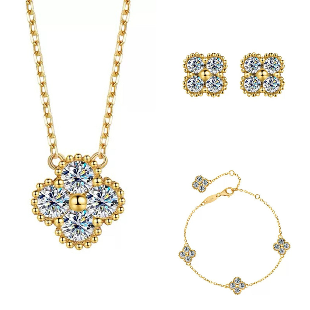 Moissanite Dainty Clover Necklace Bracelet Earrings