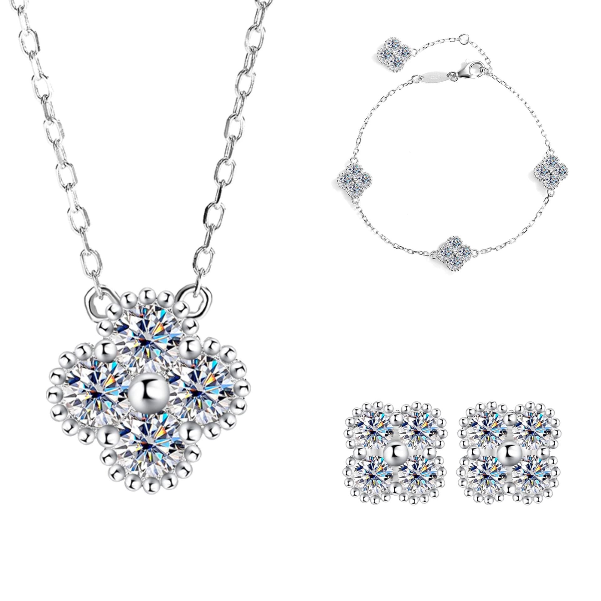 Moissanite Dainty Clover Necklace Bracelet Earrings